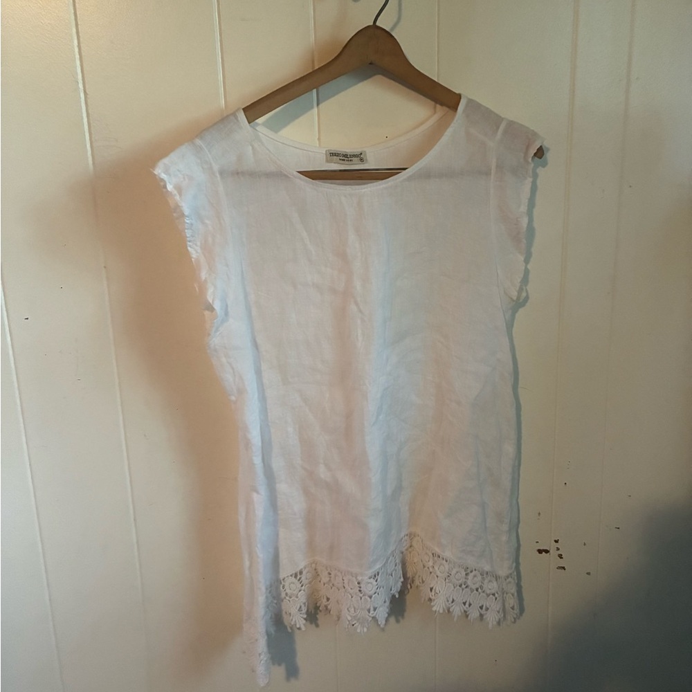 Linen Lace Hem Italian Made Top Terzo Millennio